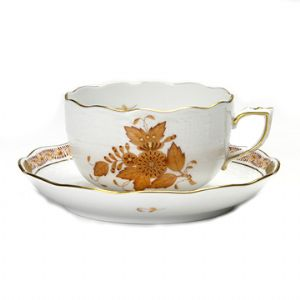 Chinese Bouquet Amber Cup & Saucer