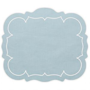 Linho Ice Blue Scalloped Rectangular Placemat Set of Two