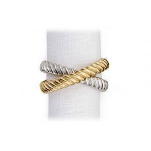 Deco Twist Gold & Platinum Napkin Rings, Set of Four