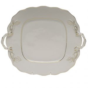 Golden Edge Square Cake Plate with Handles