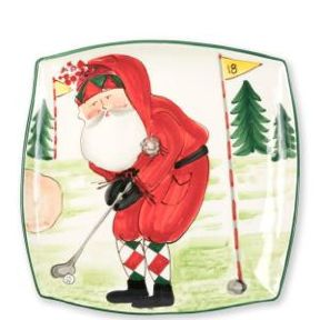 Old St. Nick Square Platter- Golfing