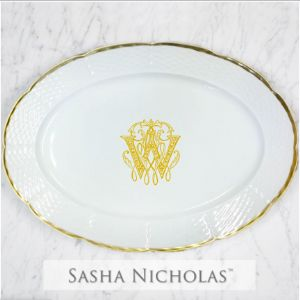 Weave Gold Oval Platter With Couture Monogram W in Gold