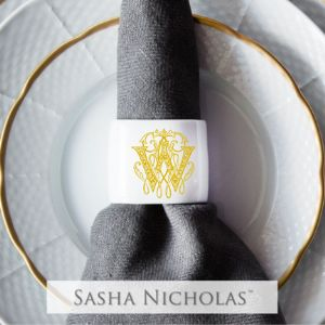 Porcelain Napkin Ring with Couture Monogram Gold