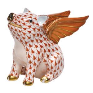 Fishnet When Pigs Fly Figurine Rust