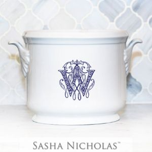 Porcelain Champagne Bucket with W, Navy