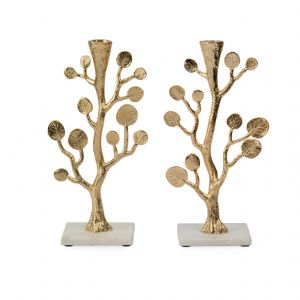 Botanical Leaf Gold Candlesticks, Pair