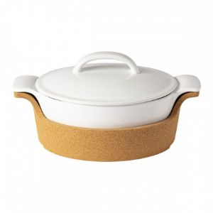 Ensemble Oval Covered Casserole with Cork Tray White