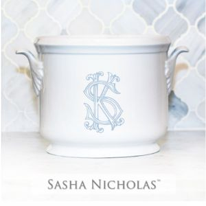 Champagne Bucket with Light Blue Monogram