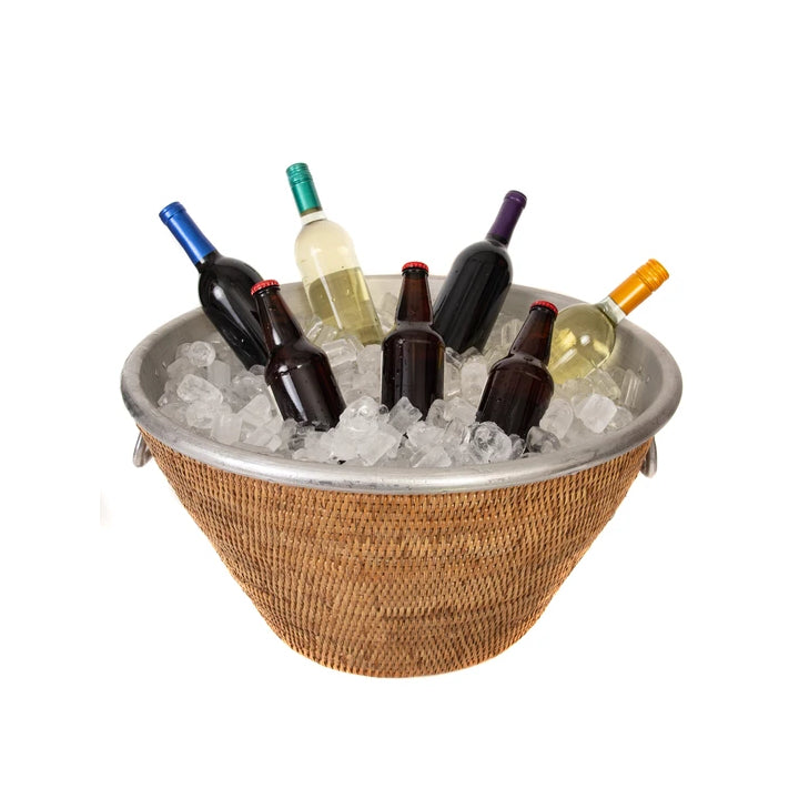 Aluminum Beverage Party Tub with Woven Holder Honey Brown