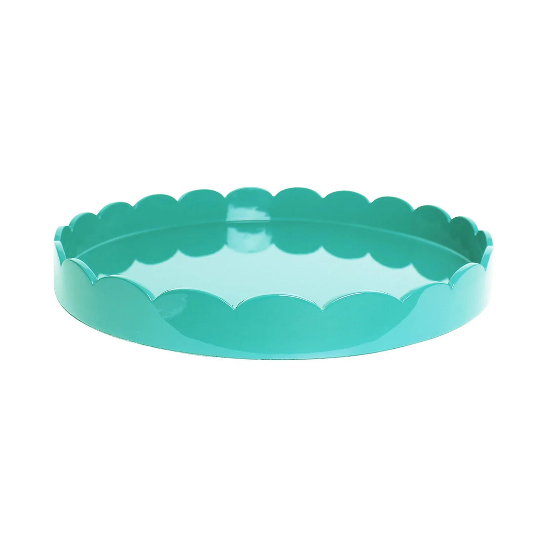 Scallop Edge Lacquer Round Tray, Turquoise
