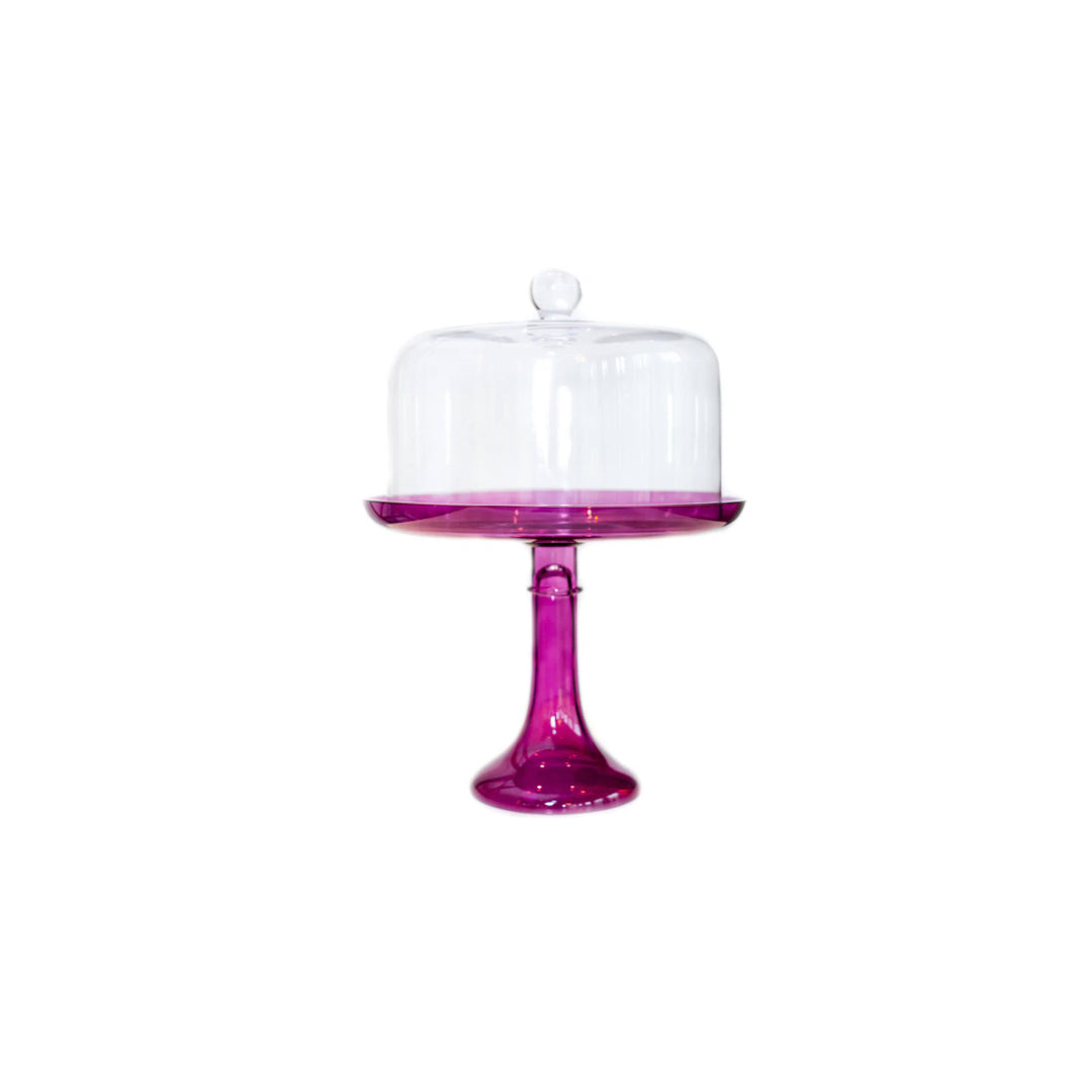 Estelle Colored Glass Cake Stand and Dome Amethyst