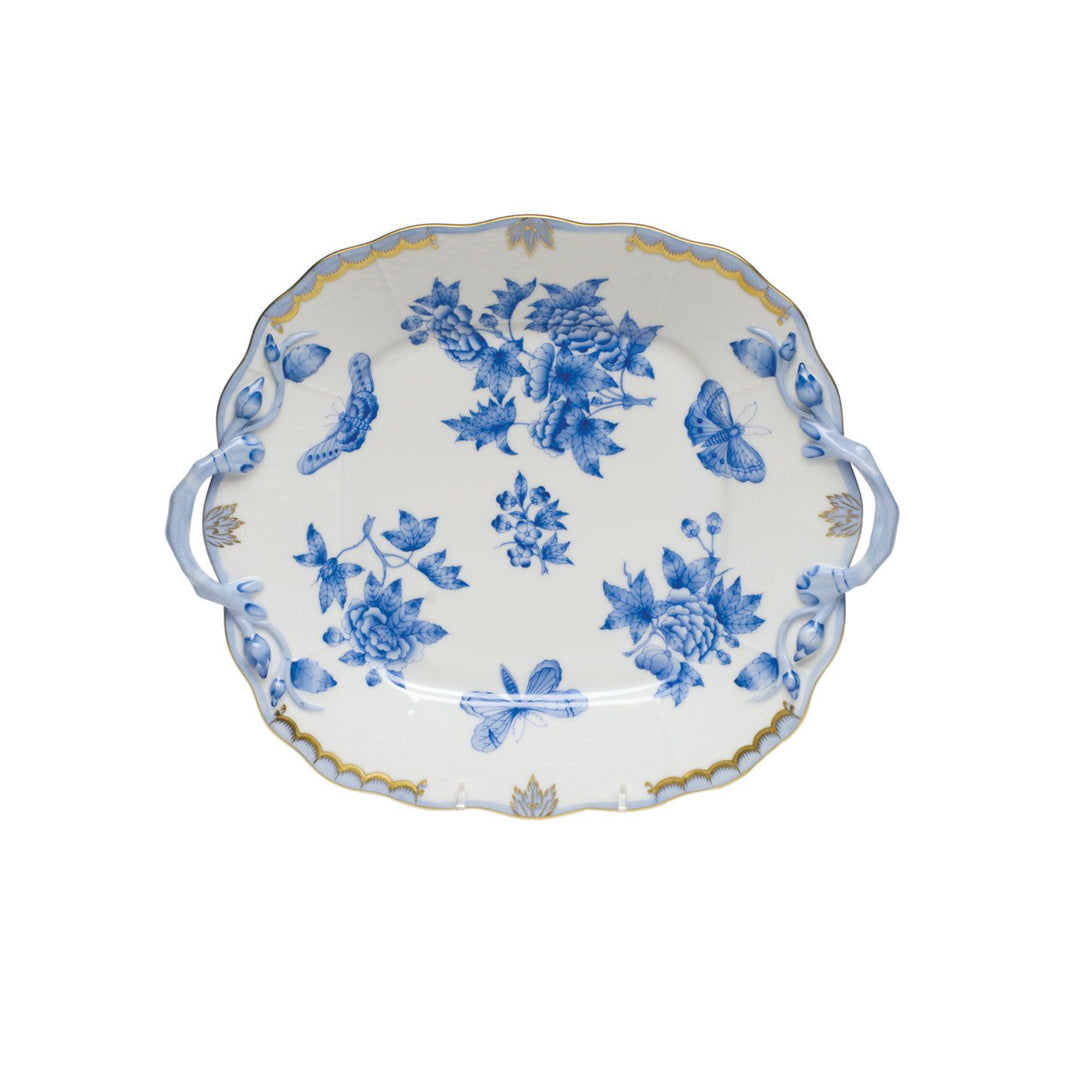Fortuna Blue Square Cake Plate with Handles
