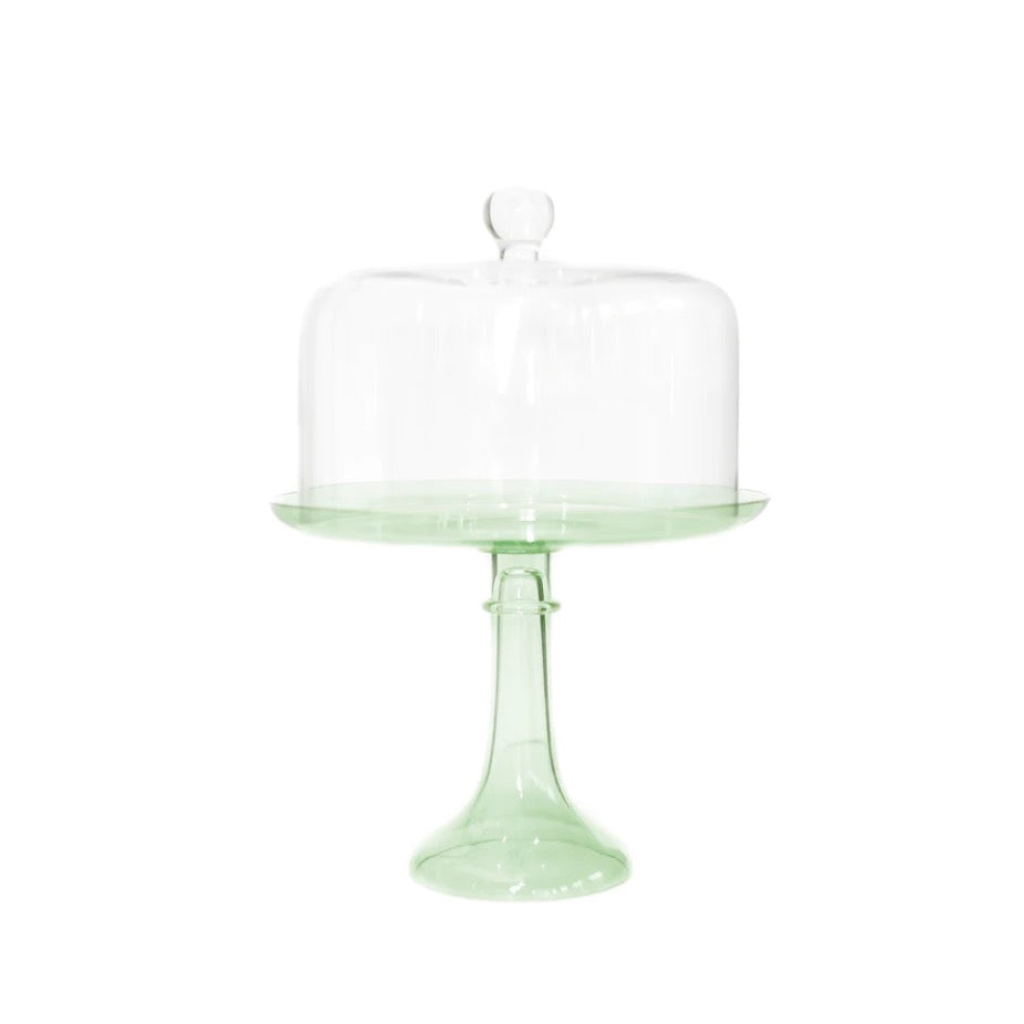 Estelle Colored Glass Cake Stand and Dome Mint Green