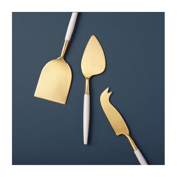 White & Gold Cheese Knife Set of Three