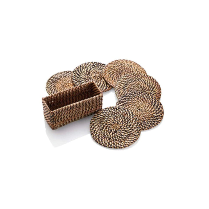 Woven Round Coasters Set of Six with Holder