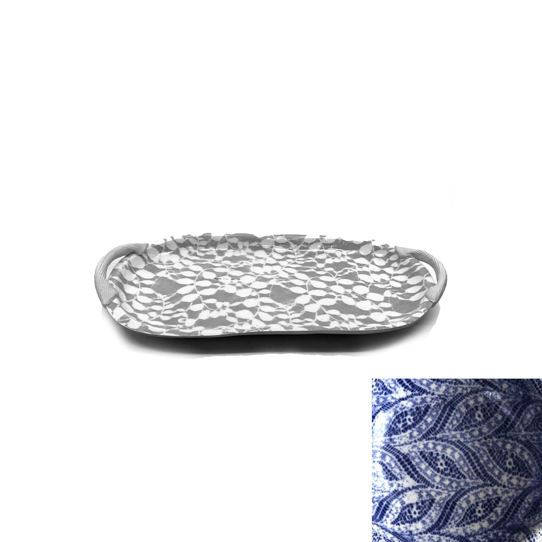 Cobalt Paisley Oval Platter with Handles
