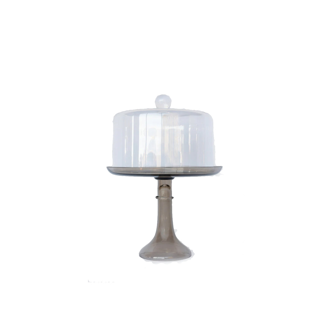 Estelle Colored Glass Cake Stand and Dome Black