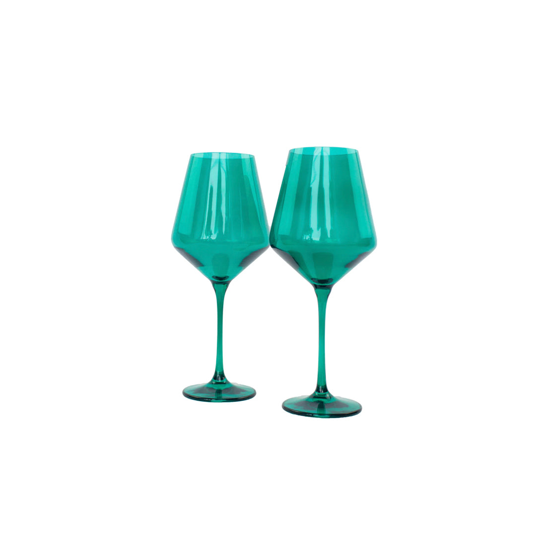 Estelle Colored Glass Stemware Emerald Pair