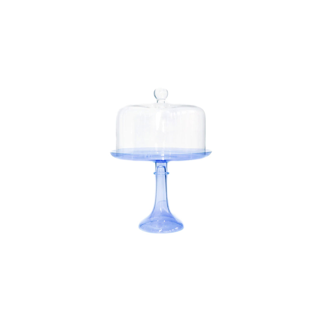 Estelle Colored Glass Cake Stand and Dome Cobalt Blue