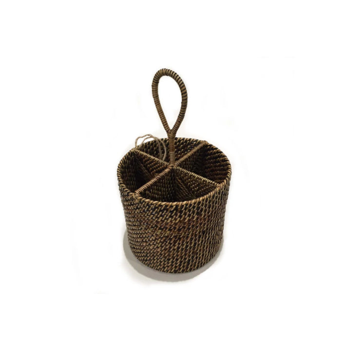 Woven Round Flatware Holder with Handle