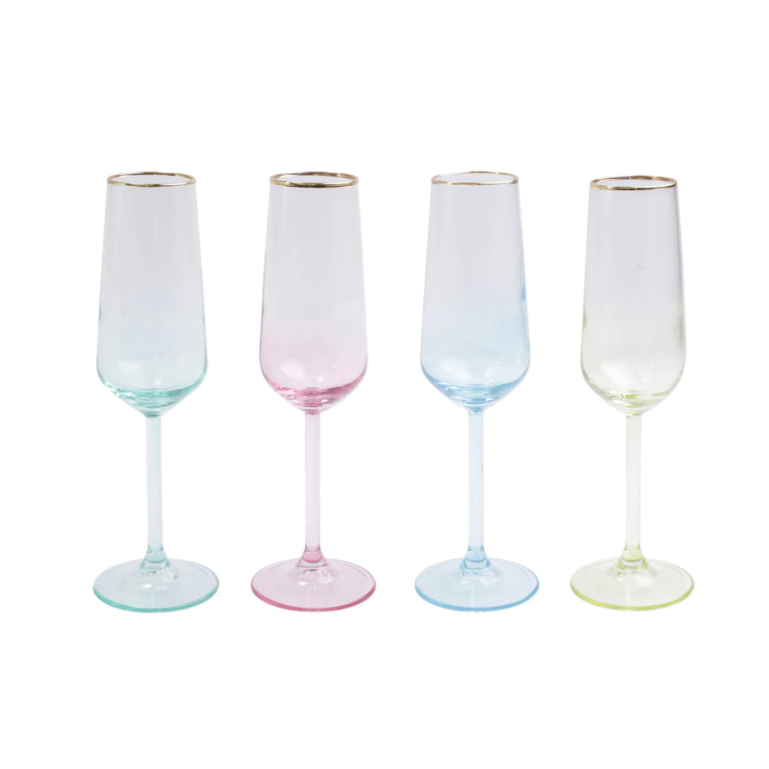 Rainbow Assorted Champagne Flutes, Set of Four