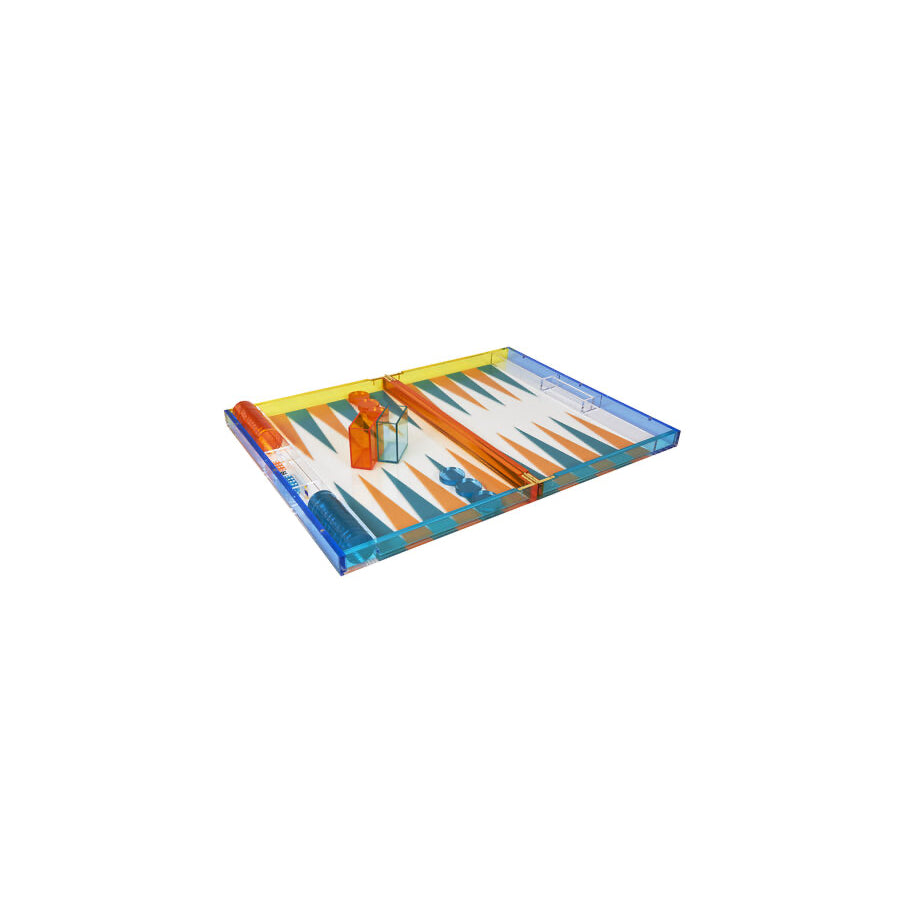 Lucite Backgammon Set Turquoise & Orange