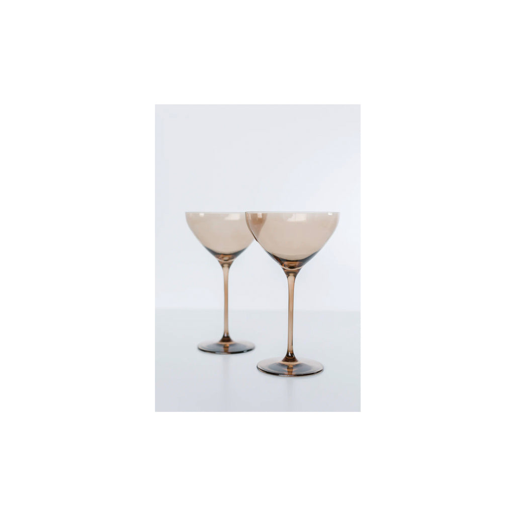 Estelle Colored Glass Martini Coupe Amber Smoke Pair