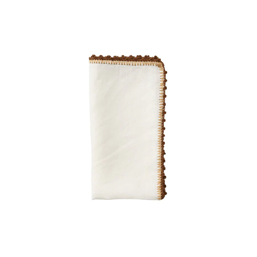 Knotted Edge Napkin in White, Natural & Brown, Set of Four