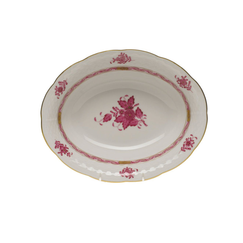 Chinese Bouquet Raspberry Oval Vegetable Bowl