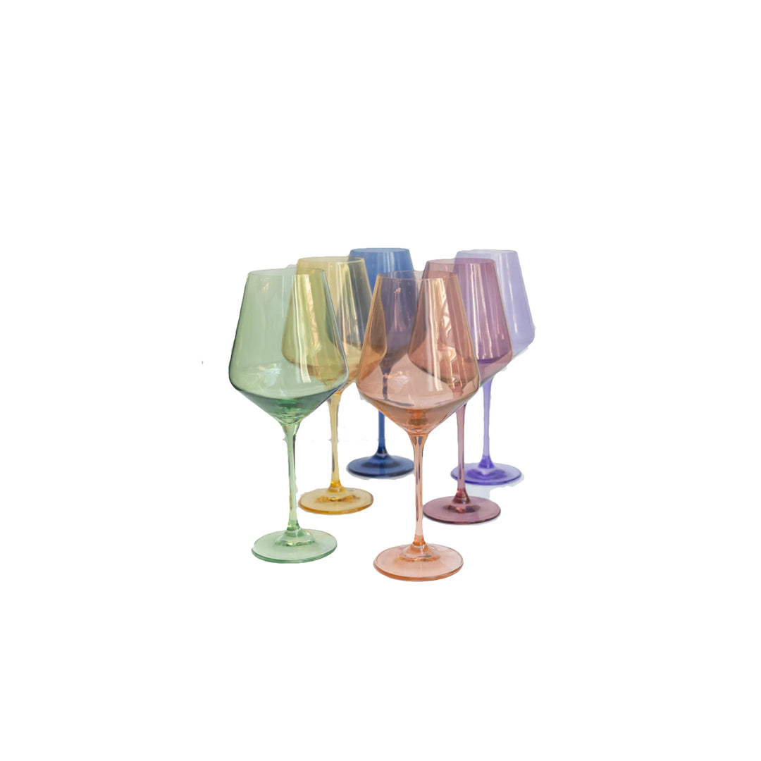 Estelle Colored Glass Stemware Pastel Mixed Set of Six