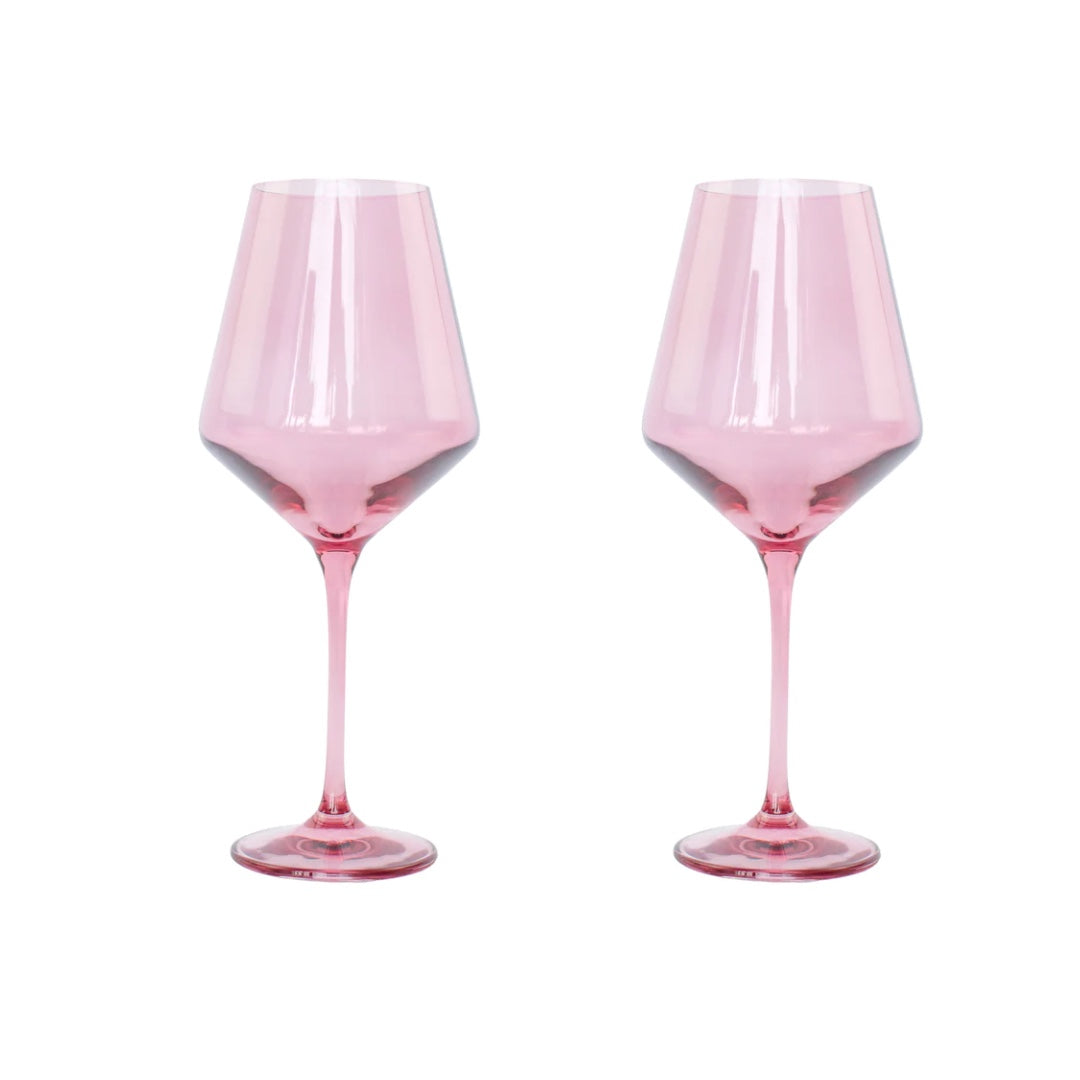 Estelle Colored Glass Stemware Rose Pair