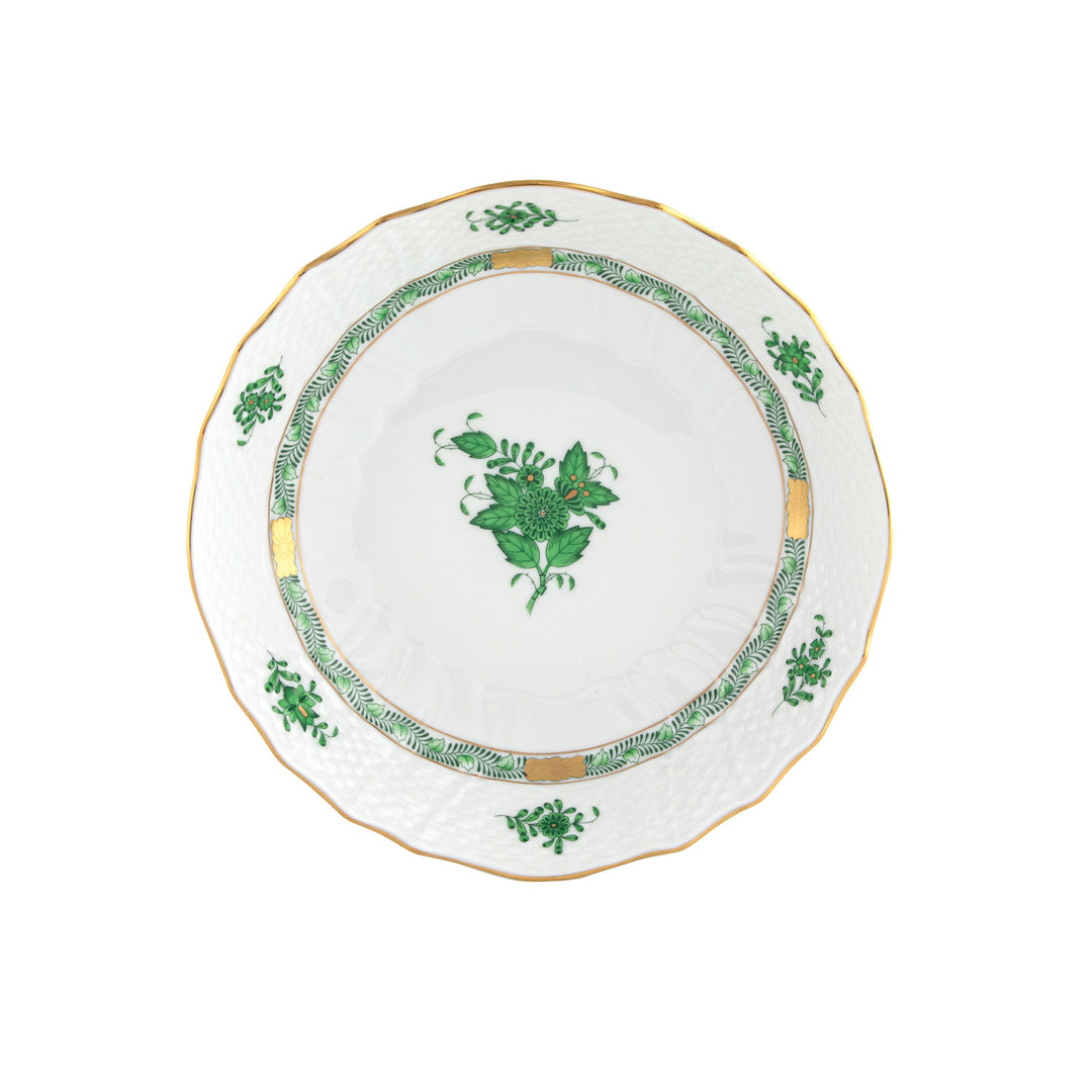 Chinese Bouquet Green Scalloped Dinner Bowl