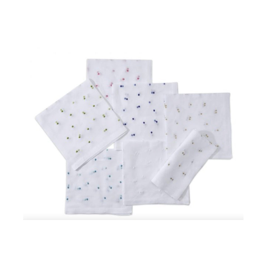 Scattered Dots Embroidered Napkins White on White, Set of Four