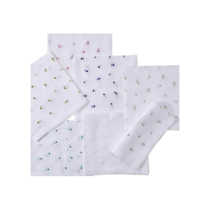 Scattered Dots Embroidered Napkins Navy, Set of Four