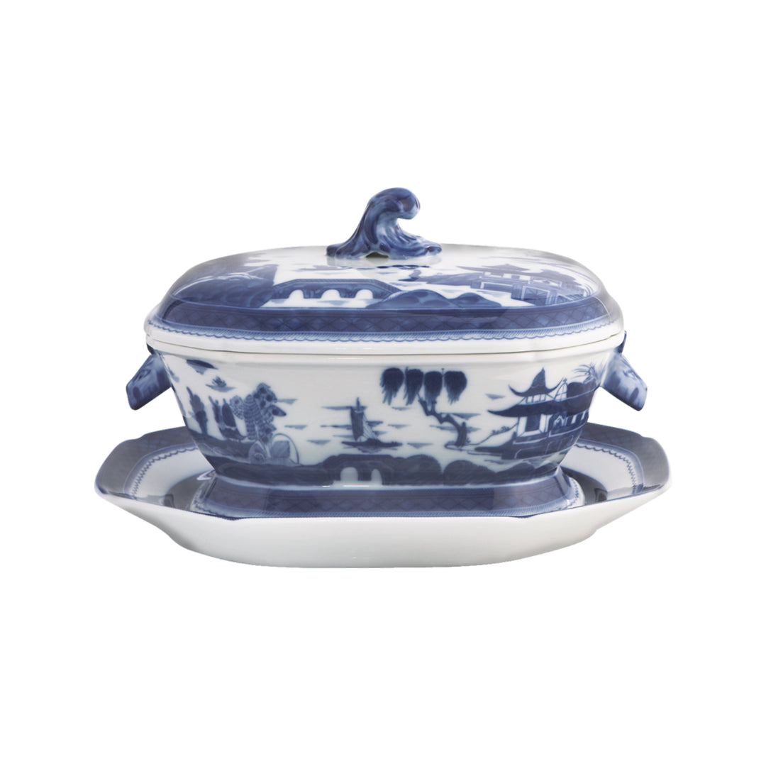 Blue Canton Octagonal Tureen & Stand