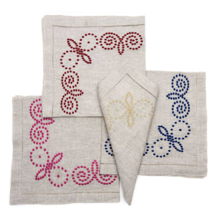 Flax Henna Embroidered Napkin Oxford Blue (set of 4)